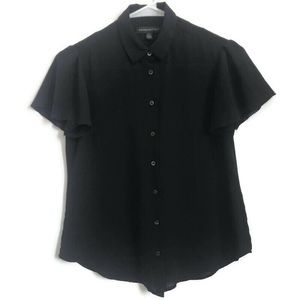 Banana Republic Black Collared Flutter Sleeve Top